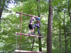 Hoch hinaus auf dem Klettergelände der Naturerlebnisschule